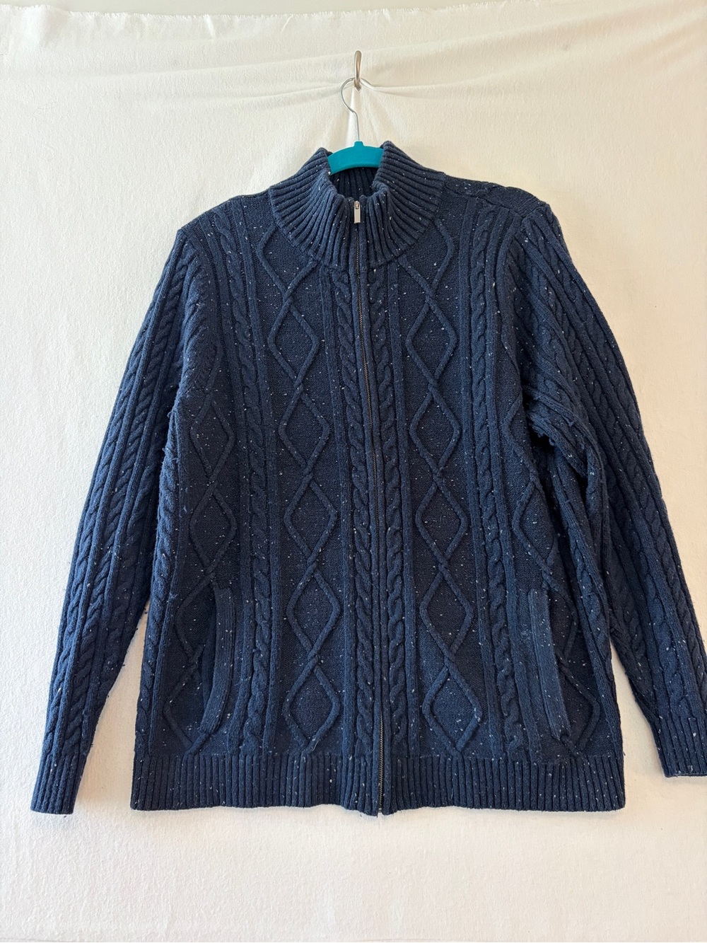 Lands' End Navy Cable Knit Full-Zip Sweater